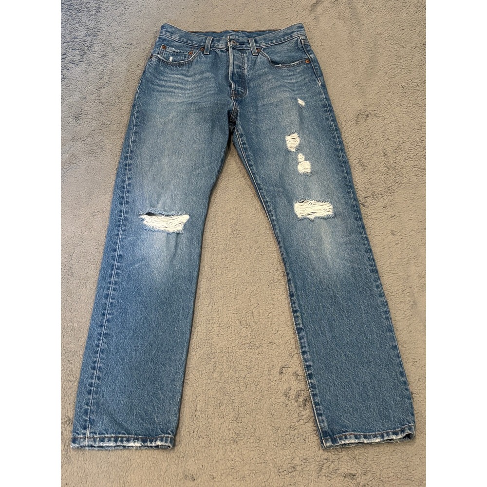 Levis 501 Original Fit Jeans W27 L30 Medium Wash Distressed Button Fly Denim